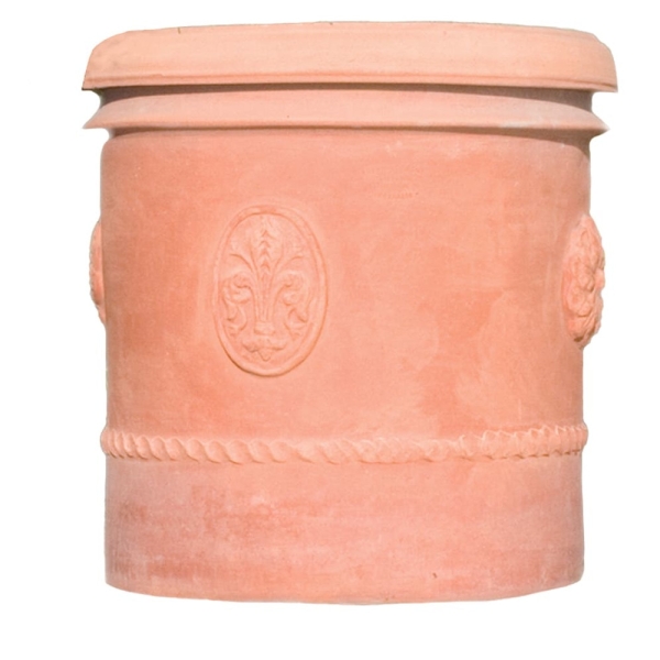 Hoher Terracotta Cylinder mit Lilie